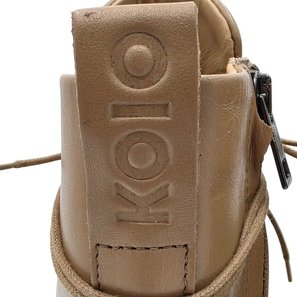 NEW Koio Italy Women 11 Fawn Beige Leather Cortina Combat Boots Handmade Shoes - Picture 14 of 16